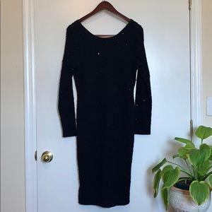 JLo Long Sleeve Black Sequin Midi Dress